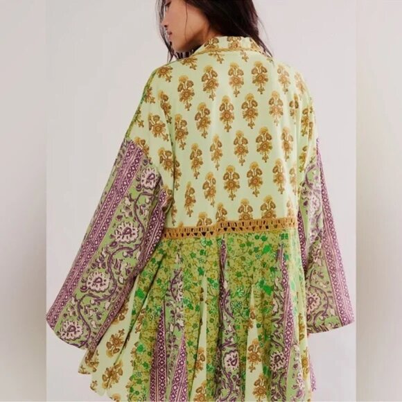 039 Free People Hazy Baby Boho Mini Dress Sweet Mint NWT Oversized Size XS - Picture 3 of 11